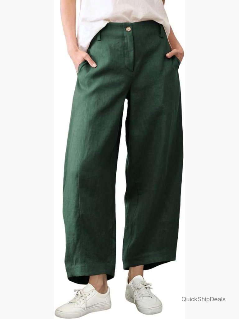 Linen-Cotton Blend Barrel Pants Casual Wide Leg Palazzo Trousers